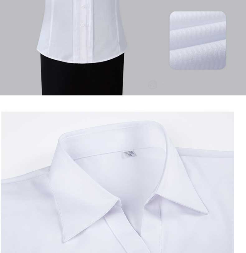 白色商务短袖女士衬衫领口美观大方，形神兼备